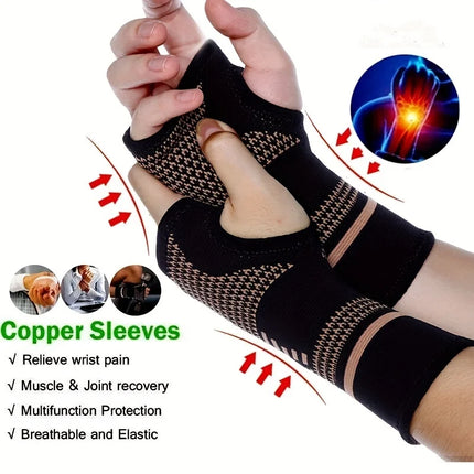 New 1Pcs Copper Fiber Bracer Wrist Elastic Sport Bandage Wristband Hand Gym Support Wrist Brace Wrap Tennis Fitness Powerlifting by zapcart