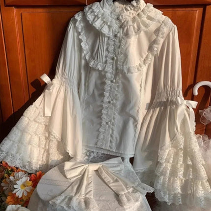 Japanese Kawaii Lolita Flare Sleeve Patchwork Women Blouse by zapcart