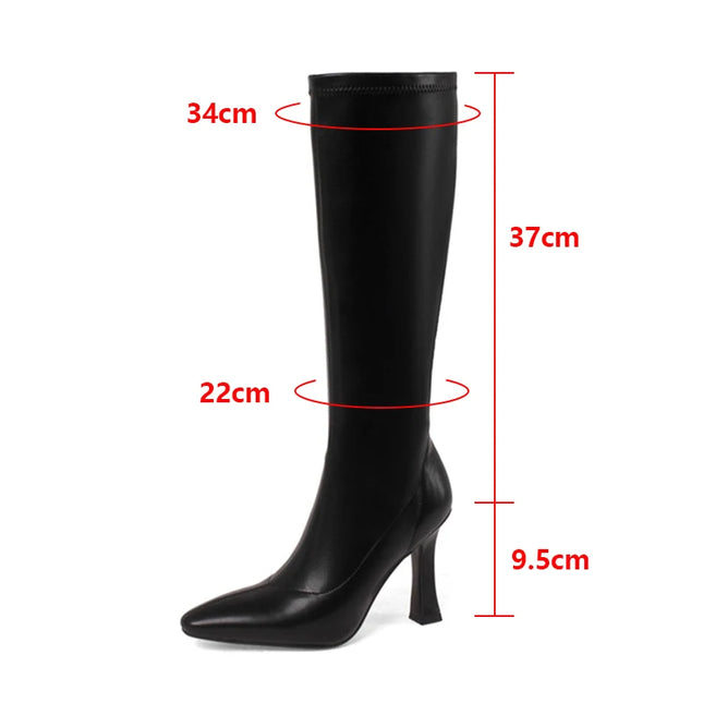 Women Knee High Boots With Pointed Toe And Side Zipper by zapcart