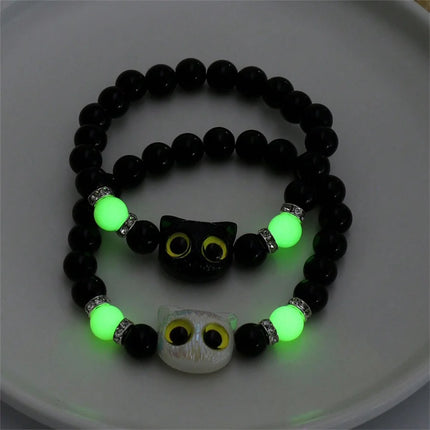 Couples Matching Glow In The Dark Cat Head Bracelets by zapcart