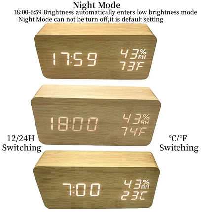 NieNeinChoice Voice Control Wood Digital Alarm Clock Bedroom by zapcart