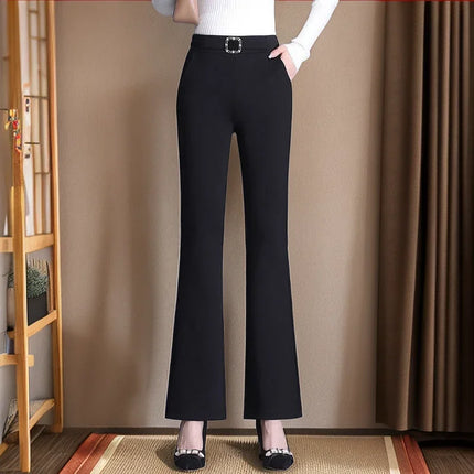 Women Elastic High Waist Boot Cut Pants With Pockets by zapcart