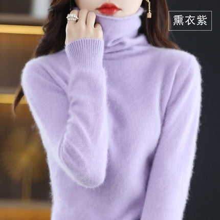 Pile Collared Mink Cashmere Turtleneck Sweater For Women by zapcart