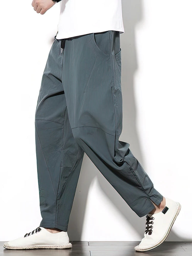 Mens Cotton Linen Baggy Pants Wide Leg Casual Nevettle by zapcart