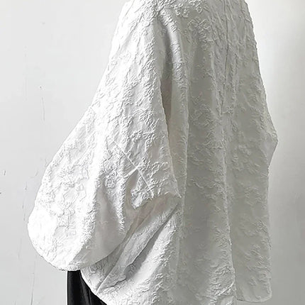 XITAO Women Crumpled Jacquard Shirt Loose Bat Wing Sleeve by zapcart
