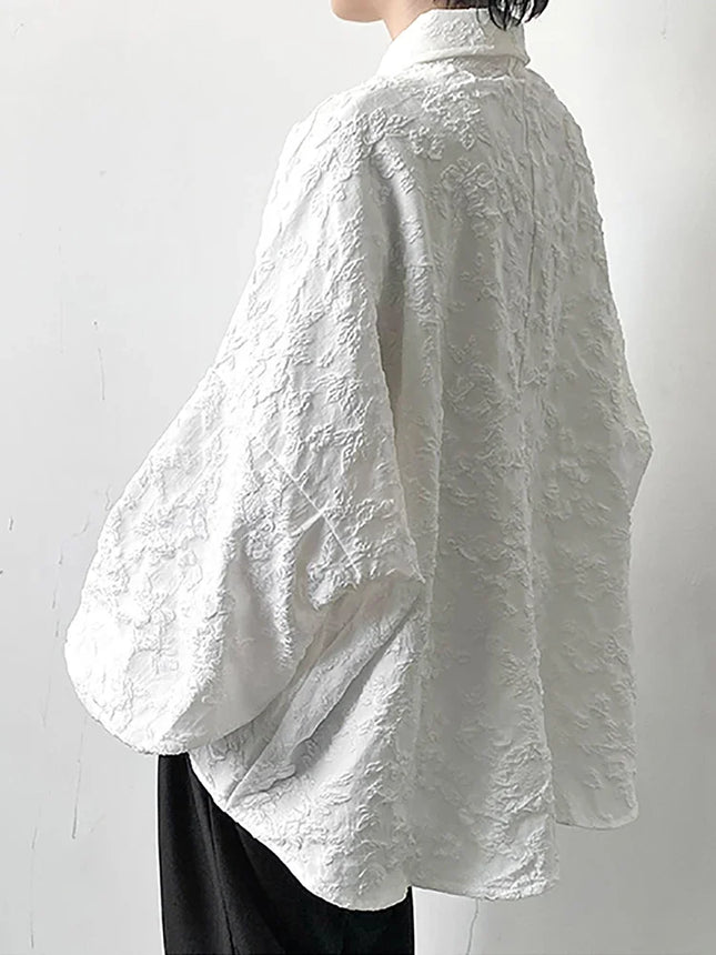 XITAO Women Crumpled Jacquard Shirt Loose Bat Wing Sleeve by zapcart