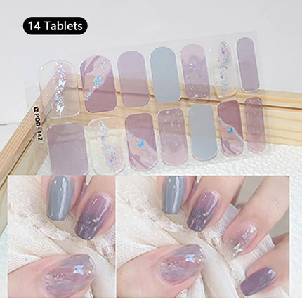 Pink Glitter Nail Stickers Full Cover Diy Manicure Deluxe by zapcart