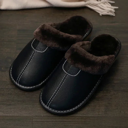 FONGIMICCN Men Winter Leather Slippers Velvet Waterproof by zapcart