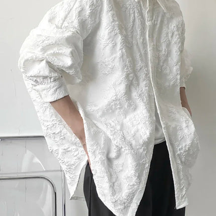 XITAO Women Crumpled Jacquard Shirt Loose Bat Wing Sleeve by zapcart