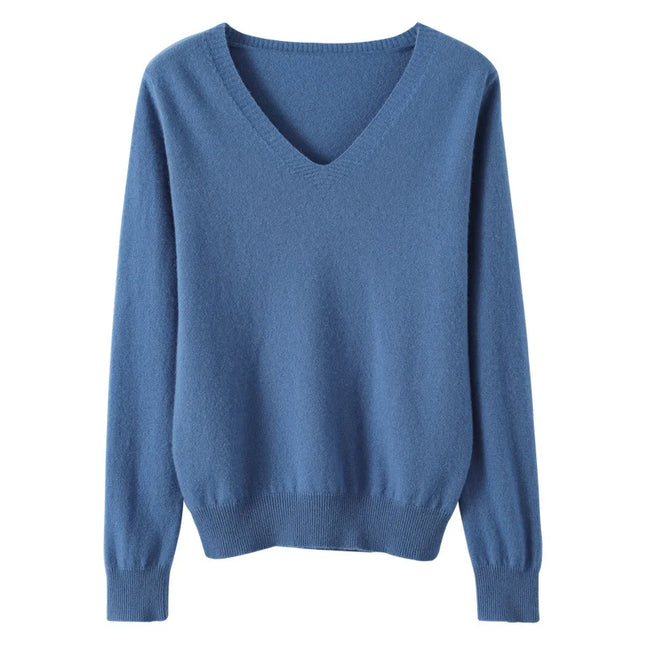 Women V Neck Knit Sweater Slim Fit Soft Knitwear Winter by zapcart