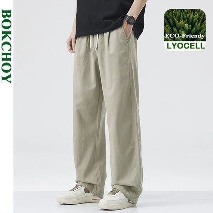 BokChoy Men Lyocell Loose Wide Leg Pants Lightweight by zapcart