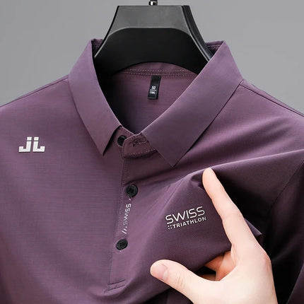 CN Zhejiang Mens Business Casual Polo Shirt Badge Breathable by zapcart