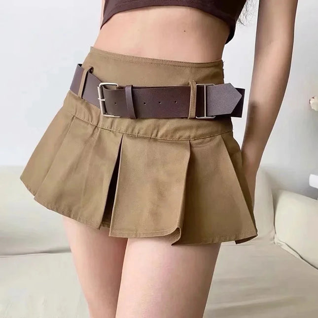 Women High Waist A Line Belted Skirt With Buttons by zapcart