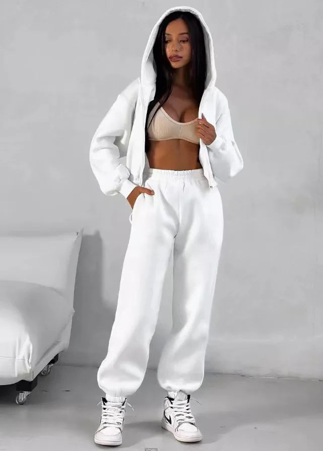 Womens Autumn Winter Sports Hooded Zip Sweatshirt Leggings by zapcart