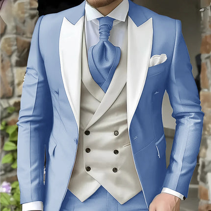 CN Jiangsu Men Slim Fit Wedding Three Piece Suit Peak Lapel by zapcart