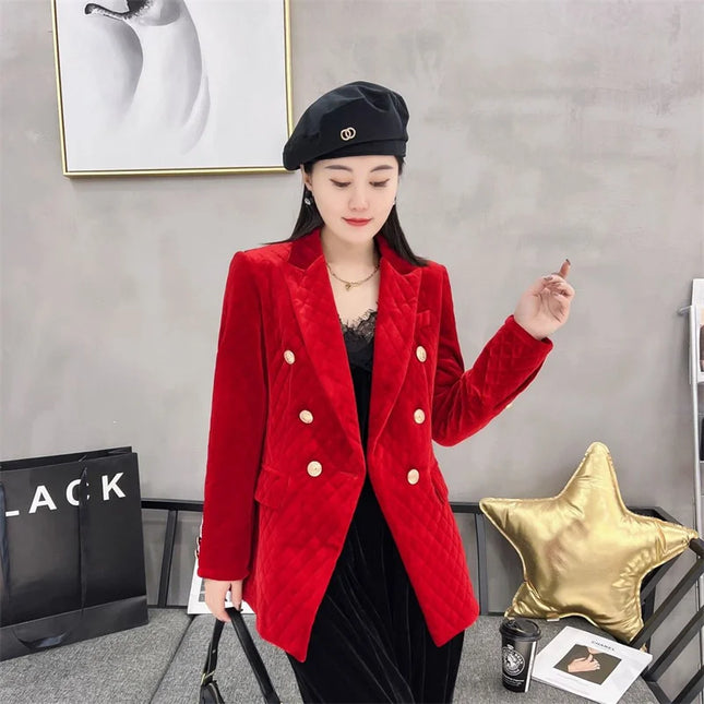 Blaze Velvet Cotton Coat Women Warm Double Row Metal Buttons by zapcart