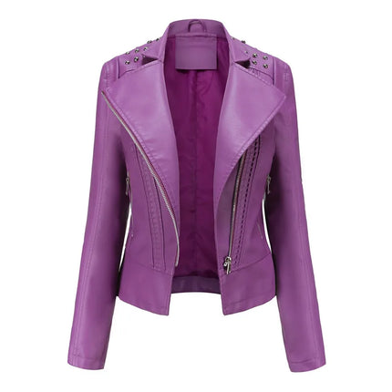 Trendy Faux PU Leather Jacket Women Slim Fit Zipper Pockets by zapcart