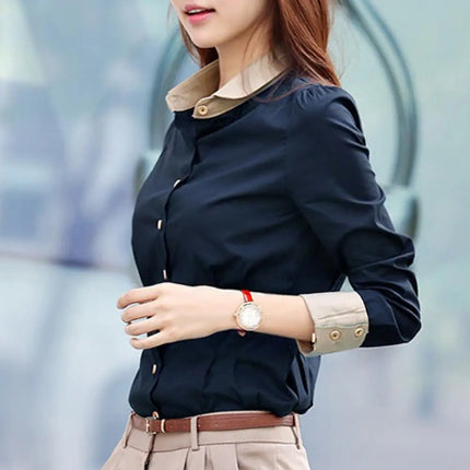 Womens Office Shirt Long Sleeve Buttoned Blouse Solid Color by zapcart