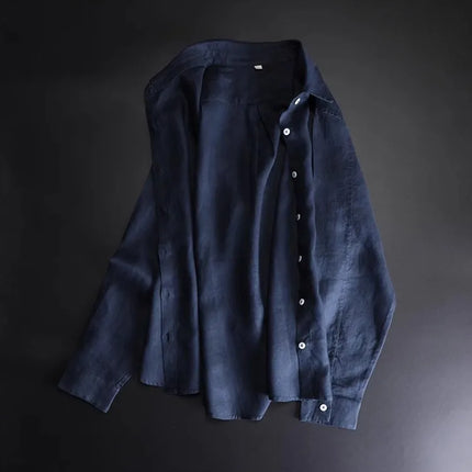 Navy Blue Linen Shirt For Women Breathable Loose Fit by zapcart