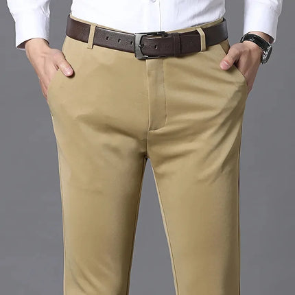 CN Men Ice Silk Suit Pants Elastic Mid Waist Baggy Trousers by zapcart