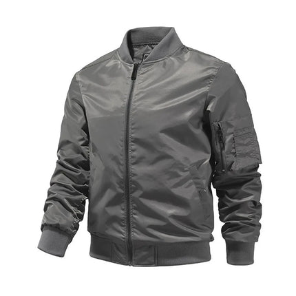 CN Jiangxi Men Bomber Jacket Solid Color Aviator Style by zapcart