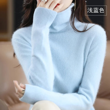Pile Collared Mink Cashmere Turtleneck Sweater For Women by zapcart