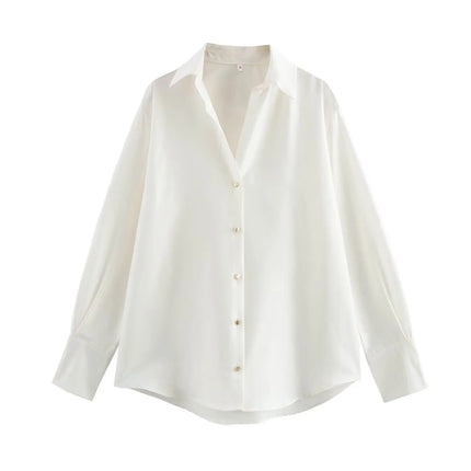 Trafza Womens Casual Solid Turn Down Collar Blouse Chic by zapcart