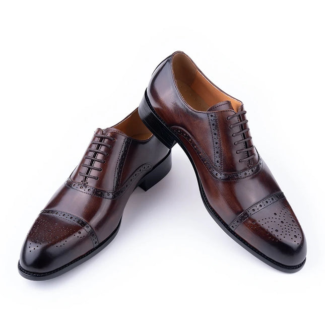 YAOLIDA Classic Brogue Shoes For Men Handmade Cowhide by zapcart
