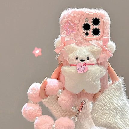 Choice Pink Plush 3D Doll Case With Chain For iPhone 11-16 by zapcart