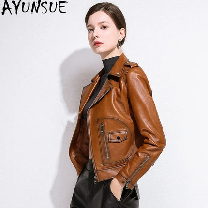 AYUNAUE Genuine Leather Jacket Women Premium Sheepskin Coat by zapcart