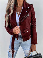 Women PU Leather Coat Slim Fit Streetwear Jacket Zipper by zapcart