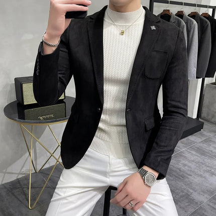 Men's Slim Fit Blazer Button High Quality CN Zhejiang by zapcart