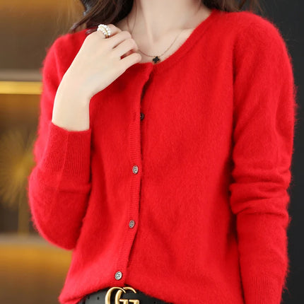 LHZSYY Women Cardigan Pure Mink Cashmere O Neck Loose by zapcart