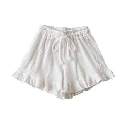 Women Y2K Waffle Shorts Elastic Waist High Waist Lace by zapcart