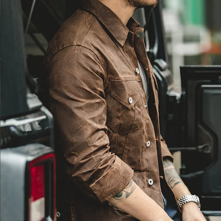 Maden Waxed Canvas Jacket For Men Waterproof Safari Style by zapcart