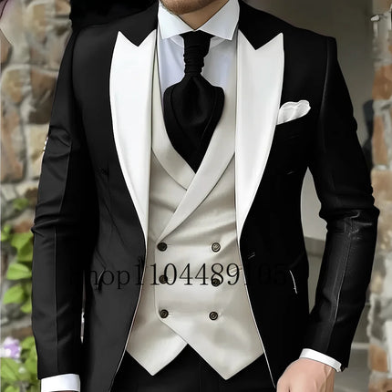 CN Jiangsu Men Slim Fit Wedding Three Piece Suit Peak Lapel by zapcart
