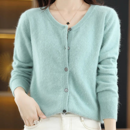 LHZSYY Women Cardigan Pure Mink Cashmere O Neck Loose by zapcart