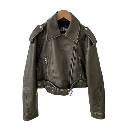 Mauroicardi Women Spring PU Leather Moto Jacket Distressed by zapcart