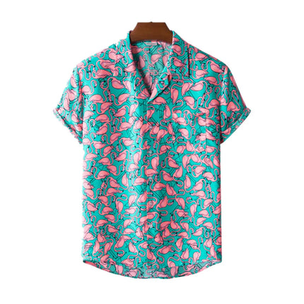 CN Jiangxi Men Quick Dry Beach Shirt Hawaiian Flamingo by zapcart