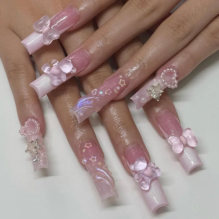 Extra Long Press On Nails Glue Included Bear Bow For Women by zapcart