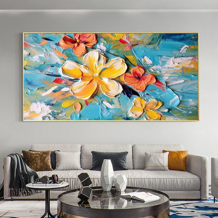 Abstract Golden White Flowers Painting Fujian Living Room by zapcart