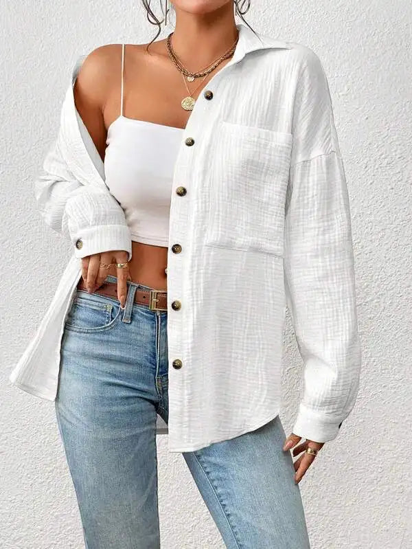 100% Cotton Women Shirt Breathable Office Blouse Elegant by zapcart