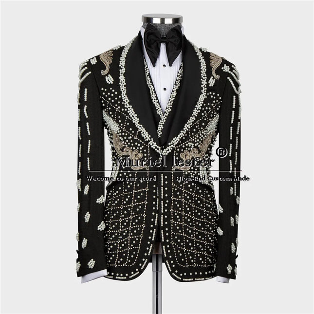 Beaded Crystal Mens Wedding Suit Slim Fit 3 Piece Jiangsu by zapcart