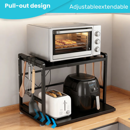 Iron Kitchen Shelf, Microwave Rack, Adjustable Height Extendable Shelf Includes Hooks & Reinforcement Suction Cups Easy Assembly by zapcart