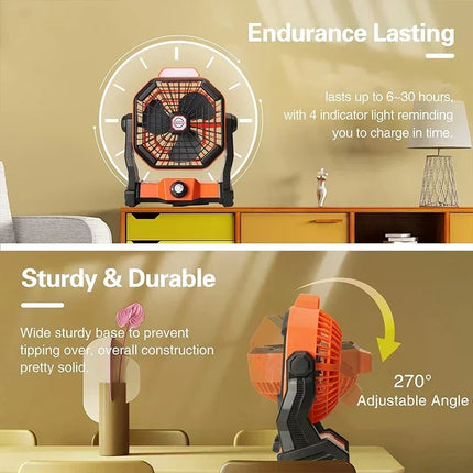 Super Cheese Camping Desk Fan With LED Light Rechargeable by zapcart
