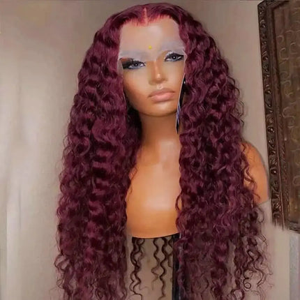 Deep Wave Lace Frontal Wig 13x4 Burgundy 99J for Black Women by zapcart