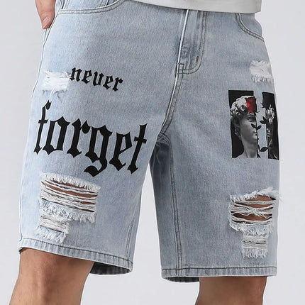 LVCCCI SCN Men Stretch Denim Shorts Baggy Cargo Ripped Knee by zapcart