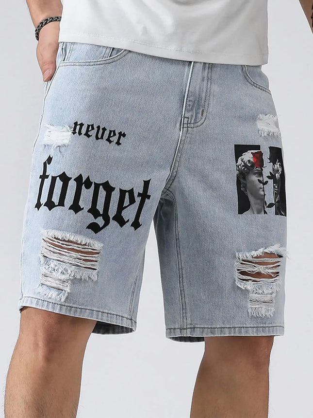 LVCCCI SCN Men Stretch Denim Shorts Baggy Cargo Ripped Knee by zapcart