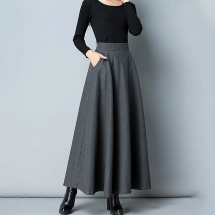 Lucyever Winter Long Woolen Skirt For Women High Waist Warm by zapcart