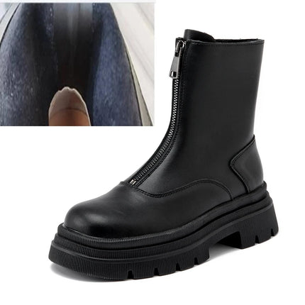 AIYUQI Women Chelsea Boots Genuine Leather Front Zipper